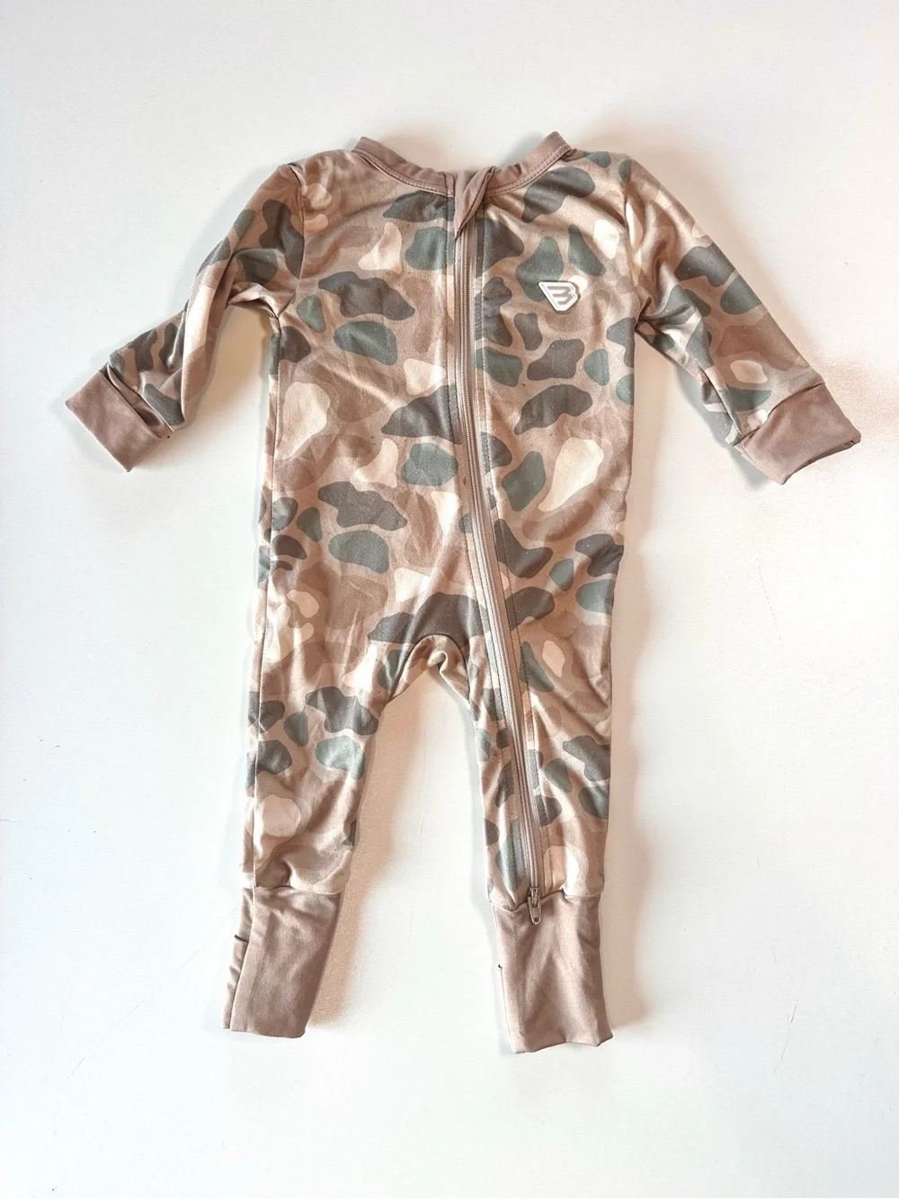 BURLEBO Beige & Tan Pintail Camo Double Zip One-Piece Footie